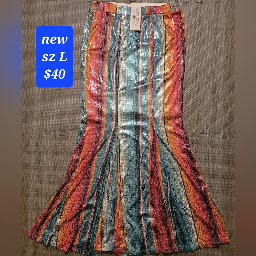 Crazy Train Serape Sequin Mermaid Skirt Dress sz L